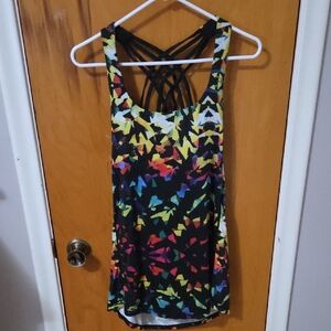 Colorful Geometric Women's Workout Tank Top With Shelf Bra